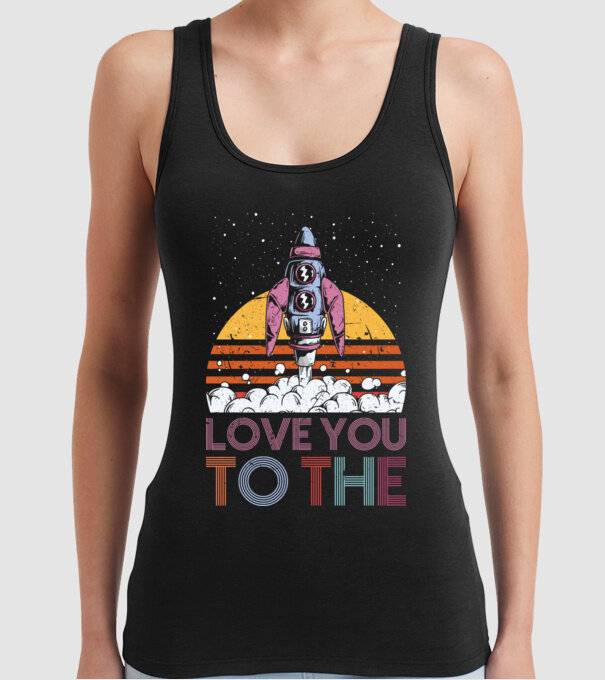 Retro vintage love you to the moon and back ROCKET model negru pe tricou