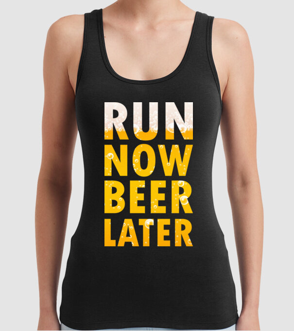 Run now beer later model negru pe tricou