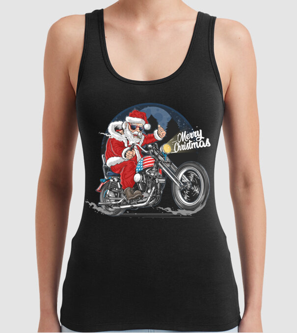 Santa Motocicletă Merry Christmas model negru pe tricou