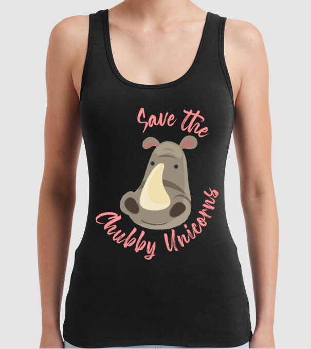 Save the chubby unicorns model negru pe tricou