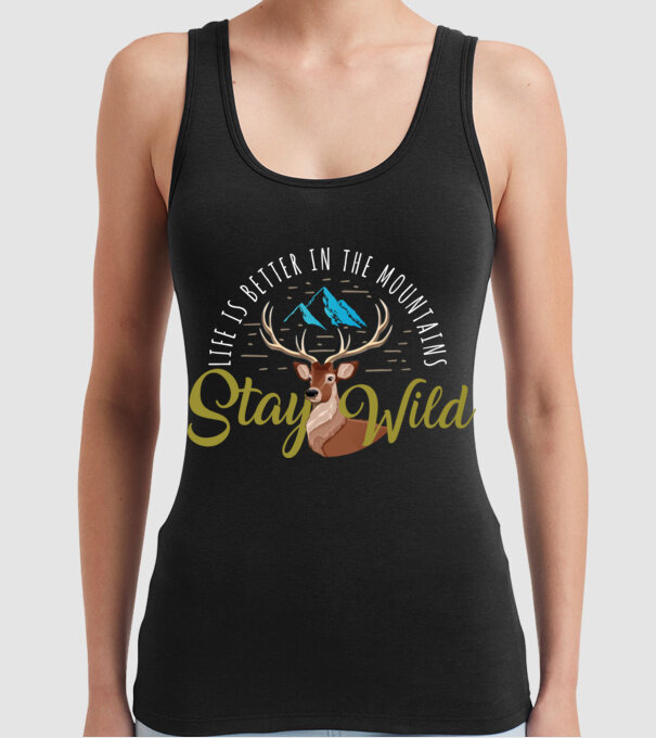Stay wild model negru pe tricou