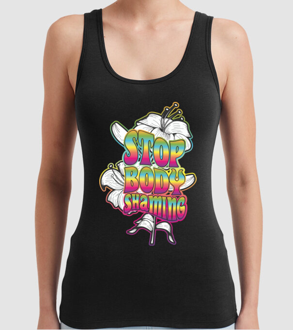Stop body shaming lily model negru pe tricou