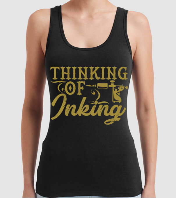 Thinking of inking model negru pe tricou
