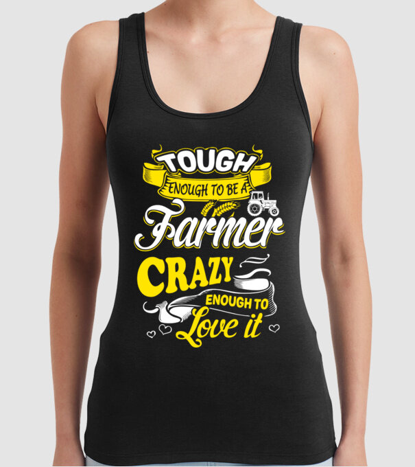 Tough enough to be a farmer Traktoros model negru pe tricou