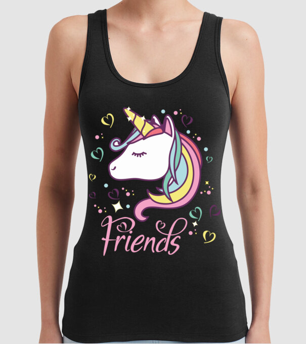 Unicorn Friend model negru pe tricou