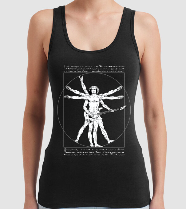Vitruvius Guitar model negru pe tricou