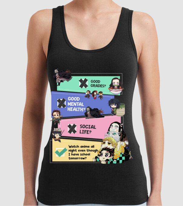 Anime check Demon Slayer model negru pe tricou