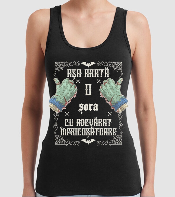 Așa arată o SORĂ cu adevărat înfricoșătoare model negru pe tricou