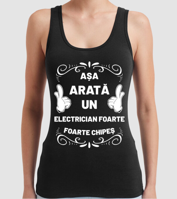 Așa arată un electrician foarte chipeș model negru pe tricou
