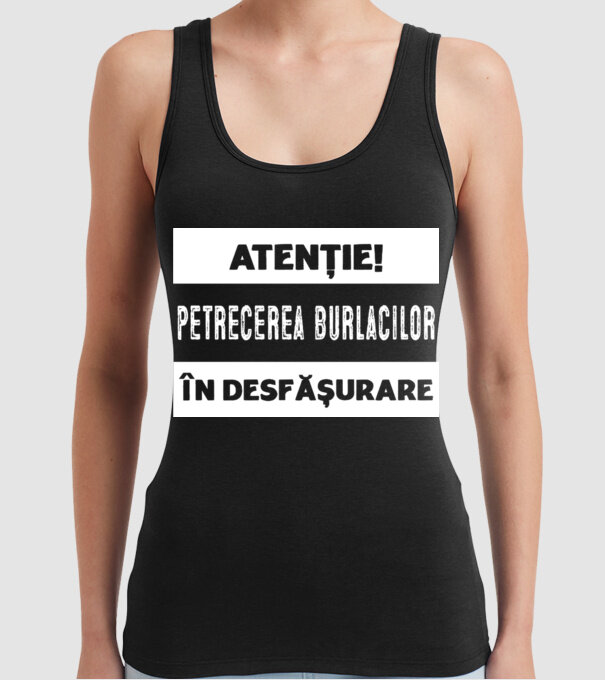 atenție! petrecerea burlacilor în desfășurare model negru pe tricou