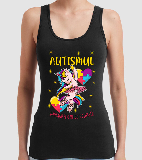 Autismul, dansând pe o melodie diferită model negru pe tricou