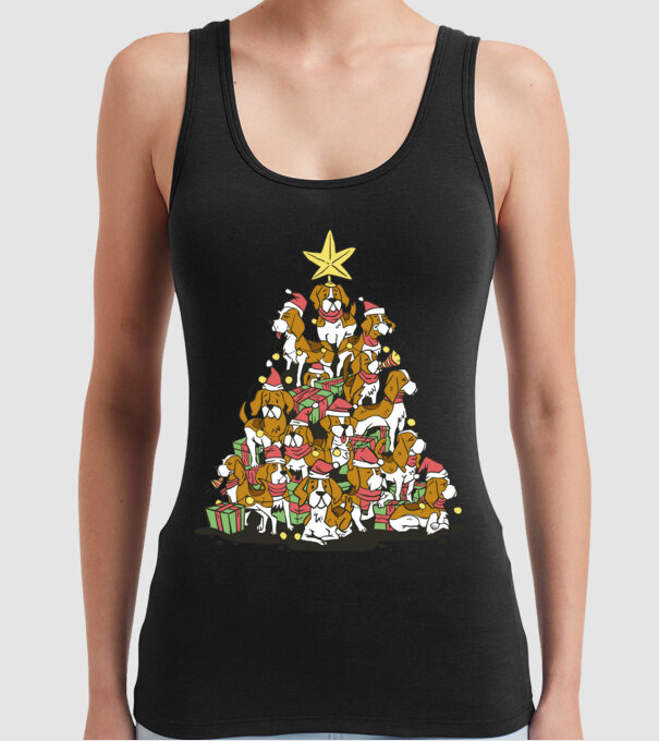 beagle christmas tree model negru pe tricou