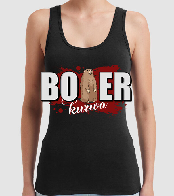 Bober Kurwa model negru pe tricou