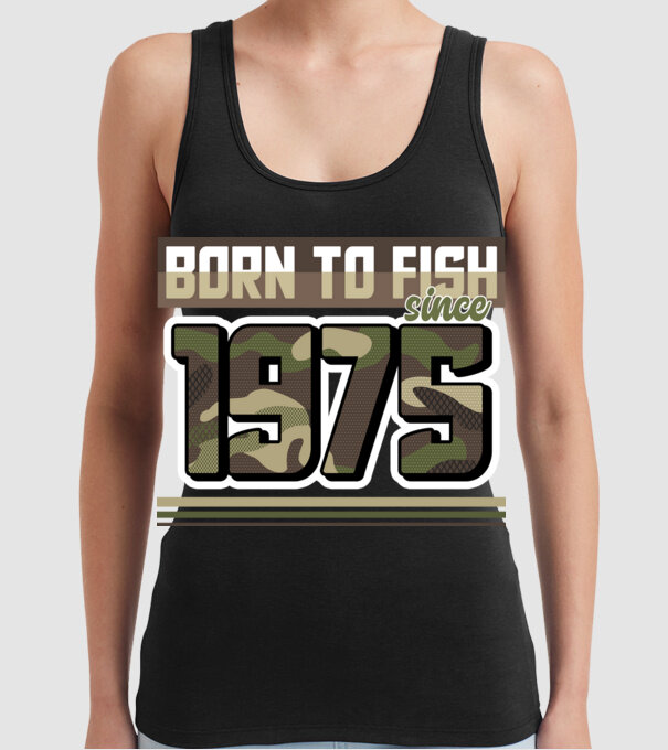 Born to fish since 1975 model negru pe tricou