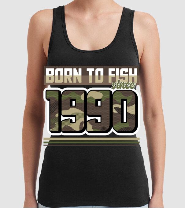 Born to fish since 1990 model negru pe tricou