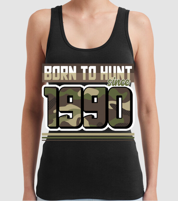 Born to hunt since 1990 model negru pe tricou