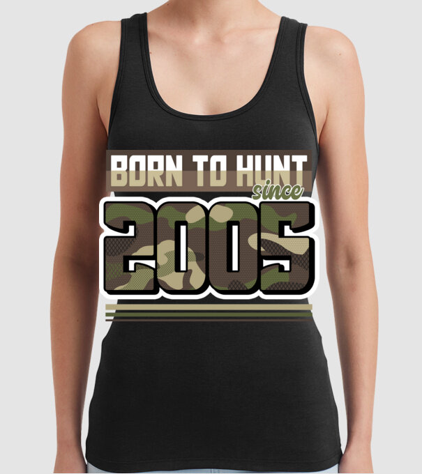 Born to hunt since 2005 model negru pe tricou