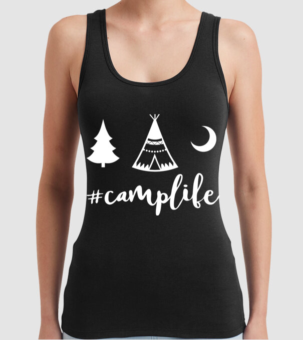 camplife model negru pe tricou