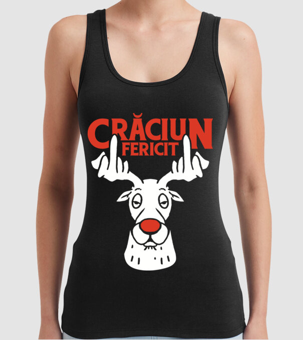 Căprioară de Crăciun antisocială model negru pe tricou