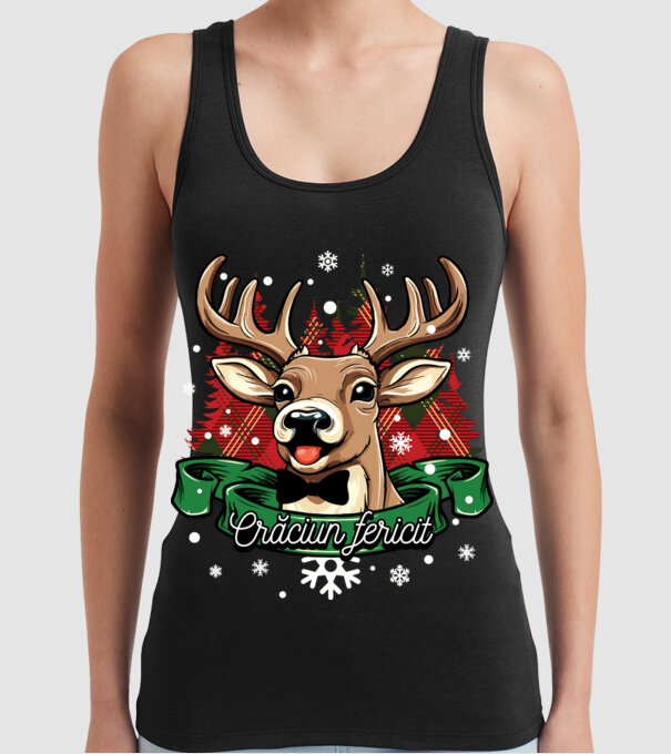 Cerb de Crăciun model negru pe tricou