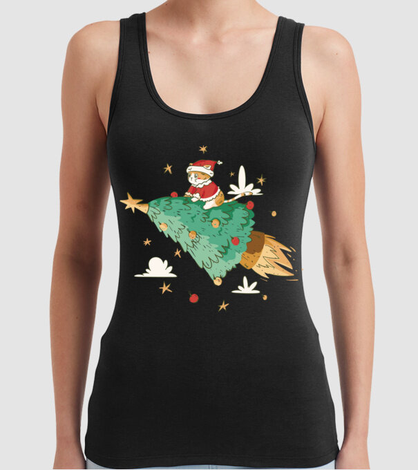 Christmas cat model negru pe tricou