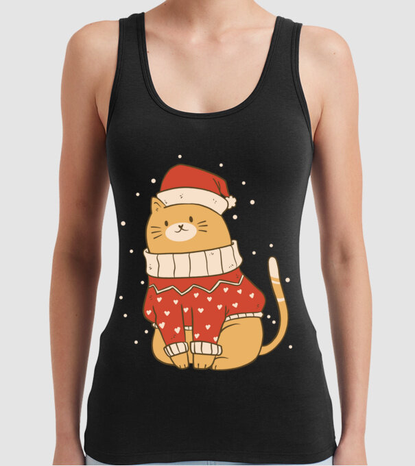 Christmas cat model negru pe tricou