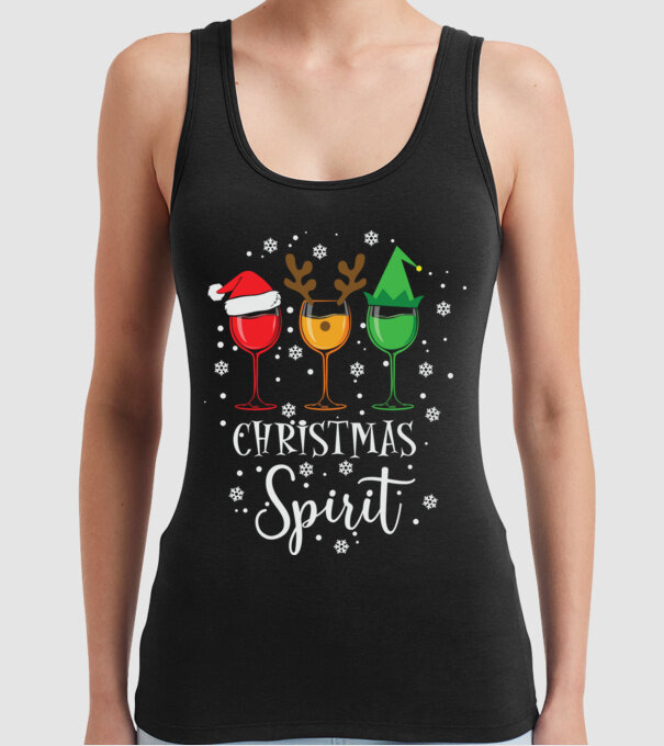 Christmas spirit wine model negru pe tricou
