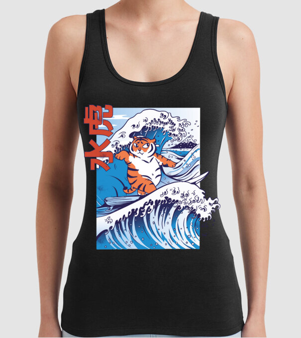 Chubby Surfer Tiger model negru pe tricou
