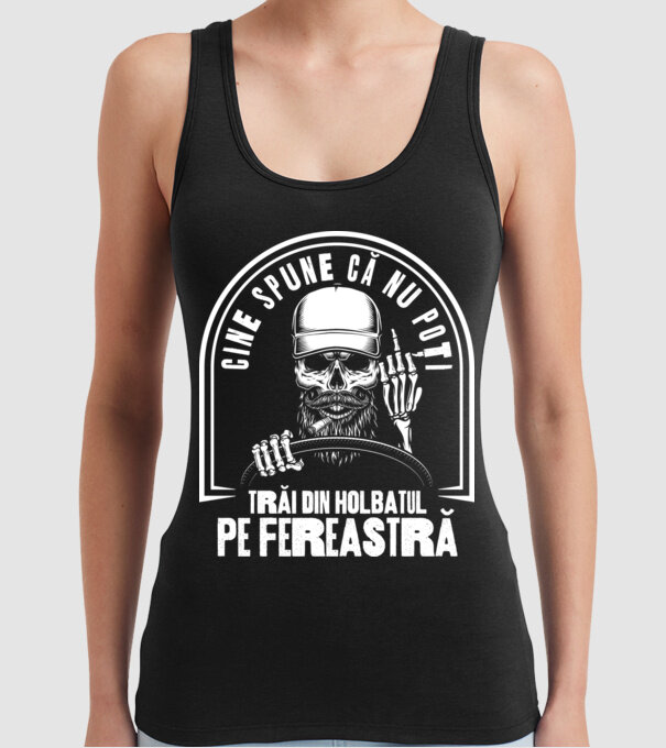 Cine spune că nu poți trăi din holbatul pe fereastră? model negru pe tricou