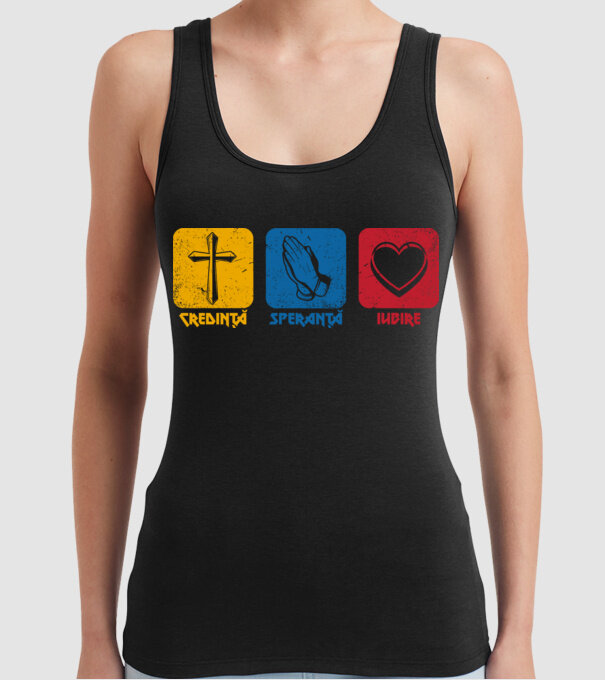 credință speranță iubire model negru pe tricou