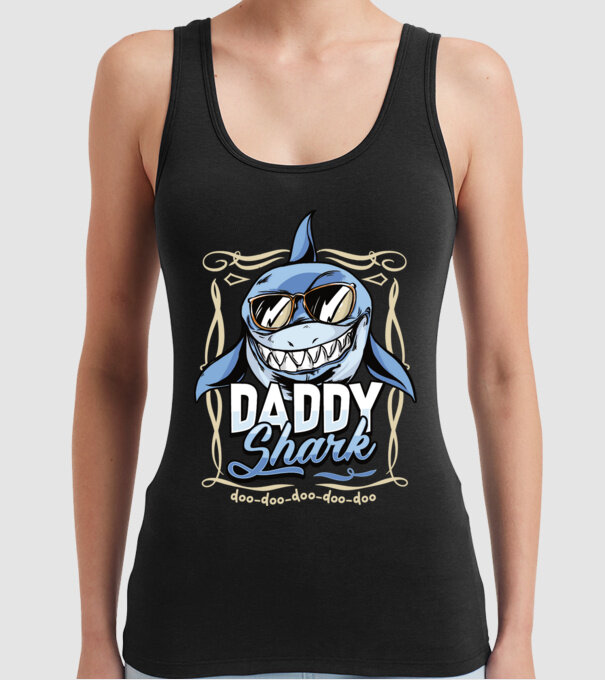 Daddy Shark model negru pe tricou