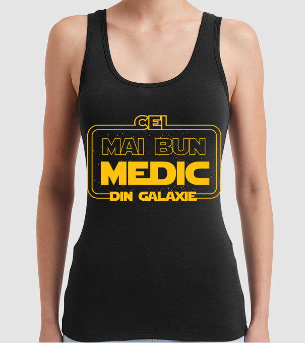 Cel mai bun medic din galaxie model negru pe tricou