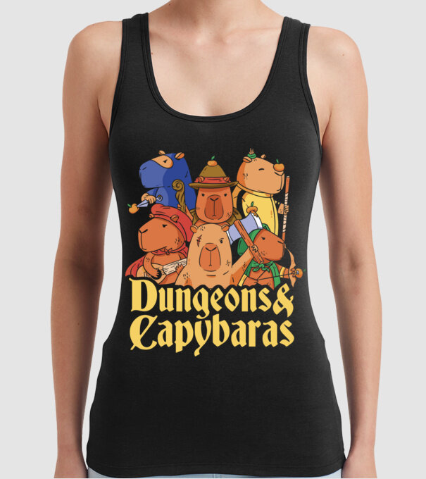 Dungeons and Capybaras model negru pe tricou