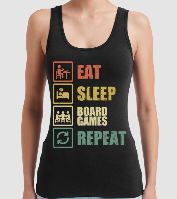 eat sleep Board Games repeat model negru pe tricou