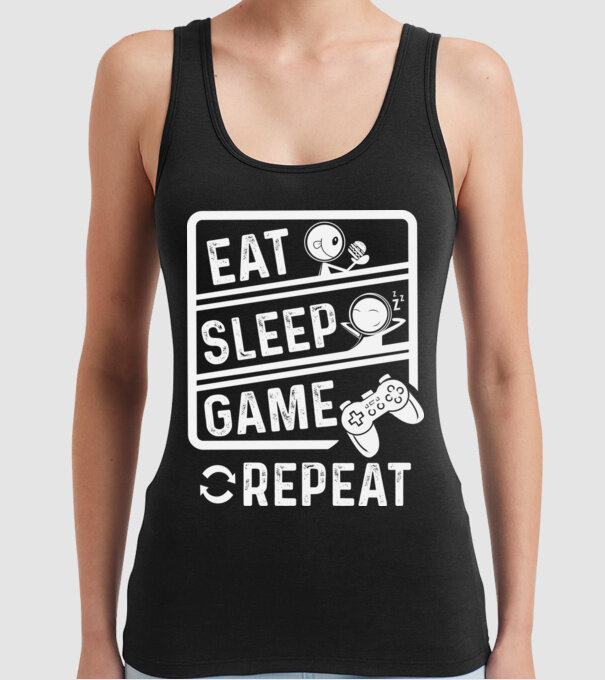 Eat sleep game repeat model negru pe tricou