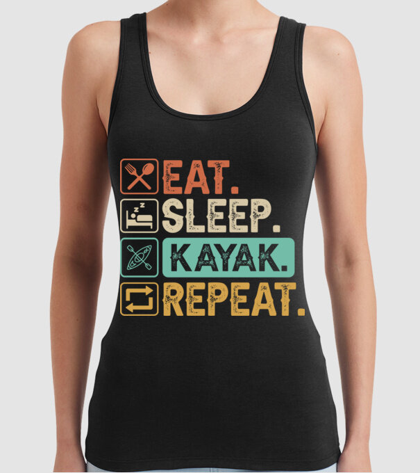 Eat Sleep Kayak model negru pe tricou