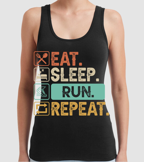 Eat Sleep Run Repeat model negru pe tricou