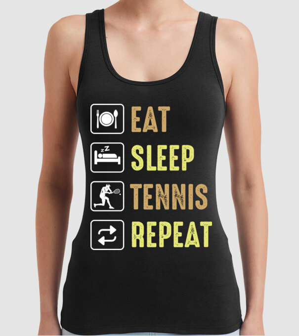 eat sleep tennis repeat model negru pe tricou