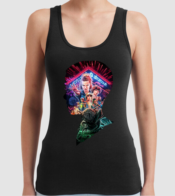 eleven poster head model negru pe tricou