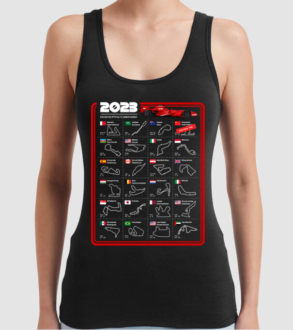 F1 2023 Formula Grand prix calendar model negru pe tricou