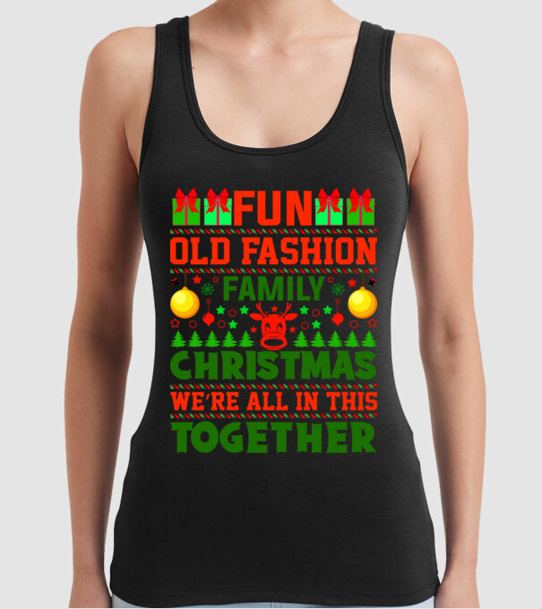 fun old fashion family christmas model negru pe tricou