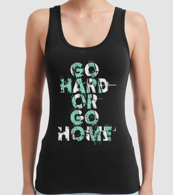Go Hard or Go Home model negru pe tricou