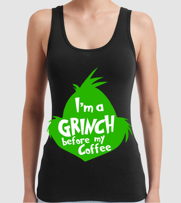 Grinch before coffee model negru pe tricou