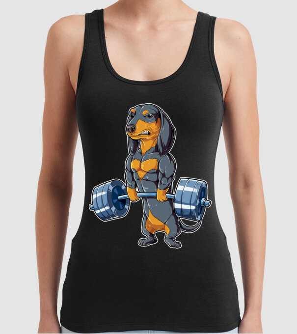 Gym teckel model negru pe tricou