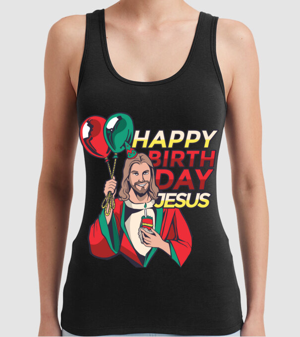 Happy Birtday Jesus! model negru pe tricou