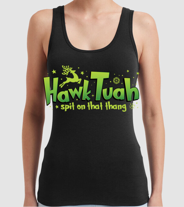 Hawk tuah xmas model negru pe tricou