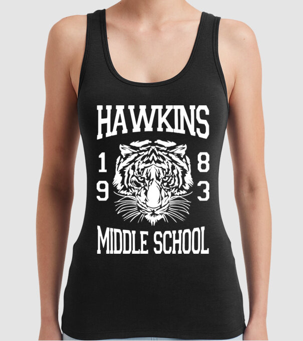 hawkins middle school 83 white model negru pe tricou