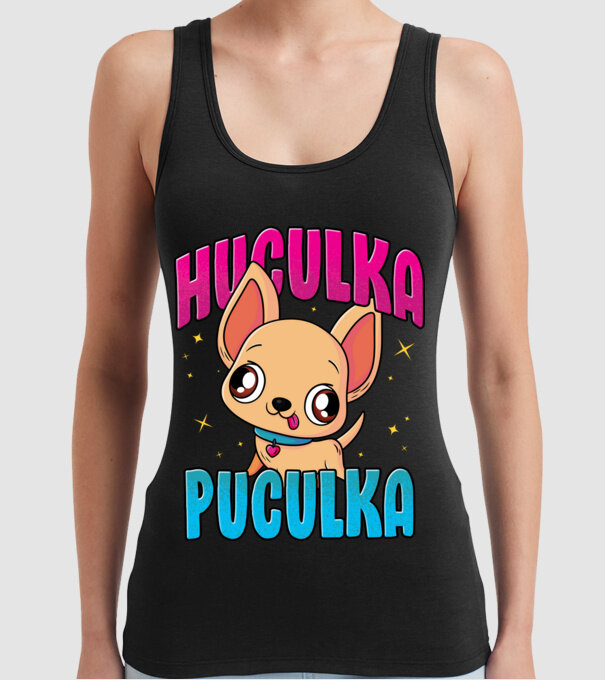 Huculka Puculka chivava model negru pe tricou