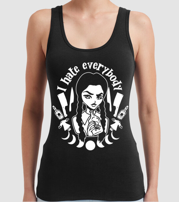 I hate everybody cartoon model negru pe tricou