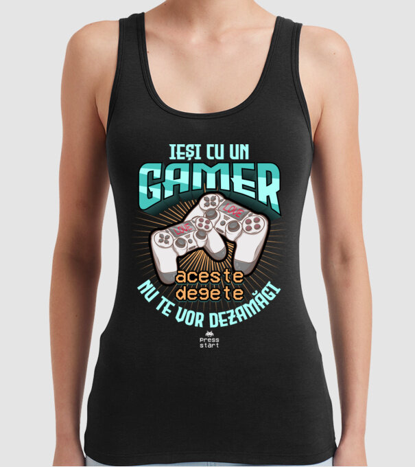 Ieși cu un gamer - aceste degete nu te vor dezamăgi model negru pe tricou